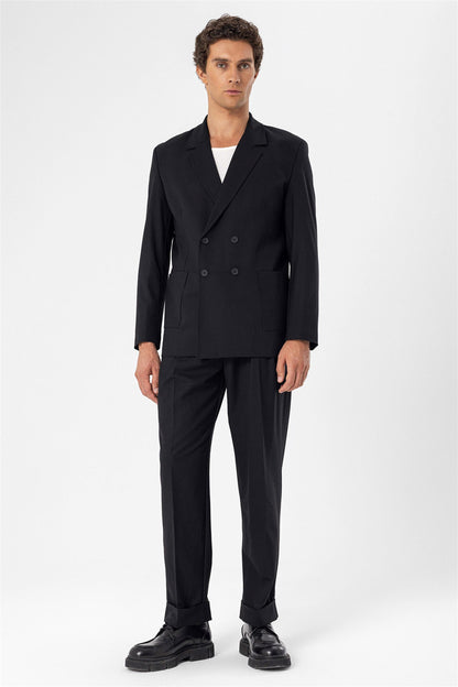 KOALA SYDNEY  Men's Black Double Breasted Blazer Jacket with Bag Pocket -