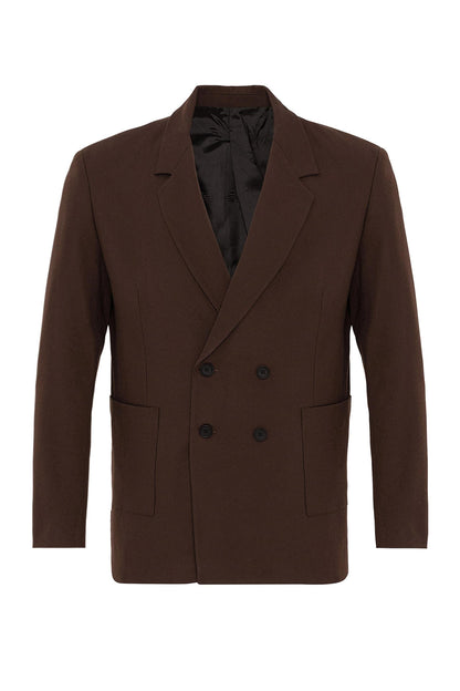 Men's Brown Double Breasted Blazer Jacket with Bag Pocket