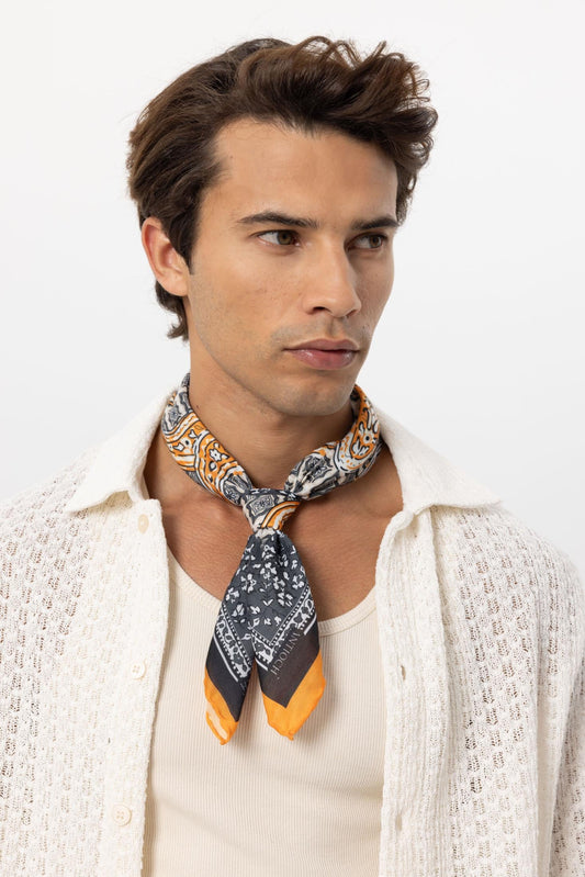 Men's Orange Ethnic Patterned Scarf