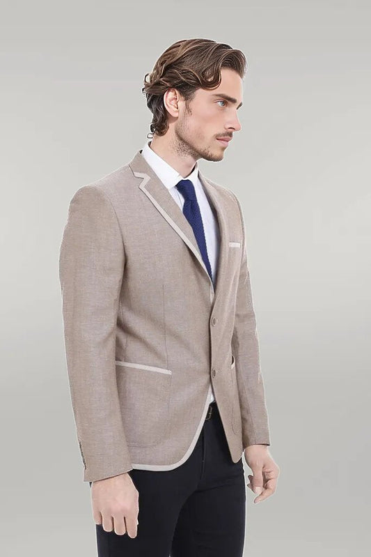 Two Buttons Brown Linen Jacket -