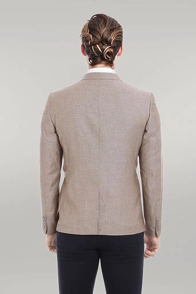 Two Buttons Brown Linen Jacket -