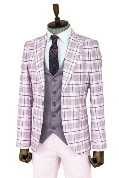 Checked Slim Fit Pink Men Suit and Shirt Combination -