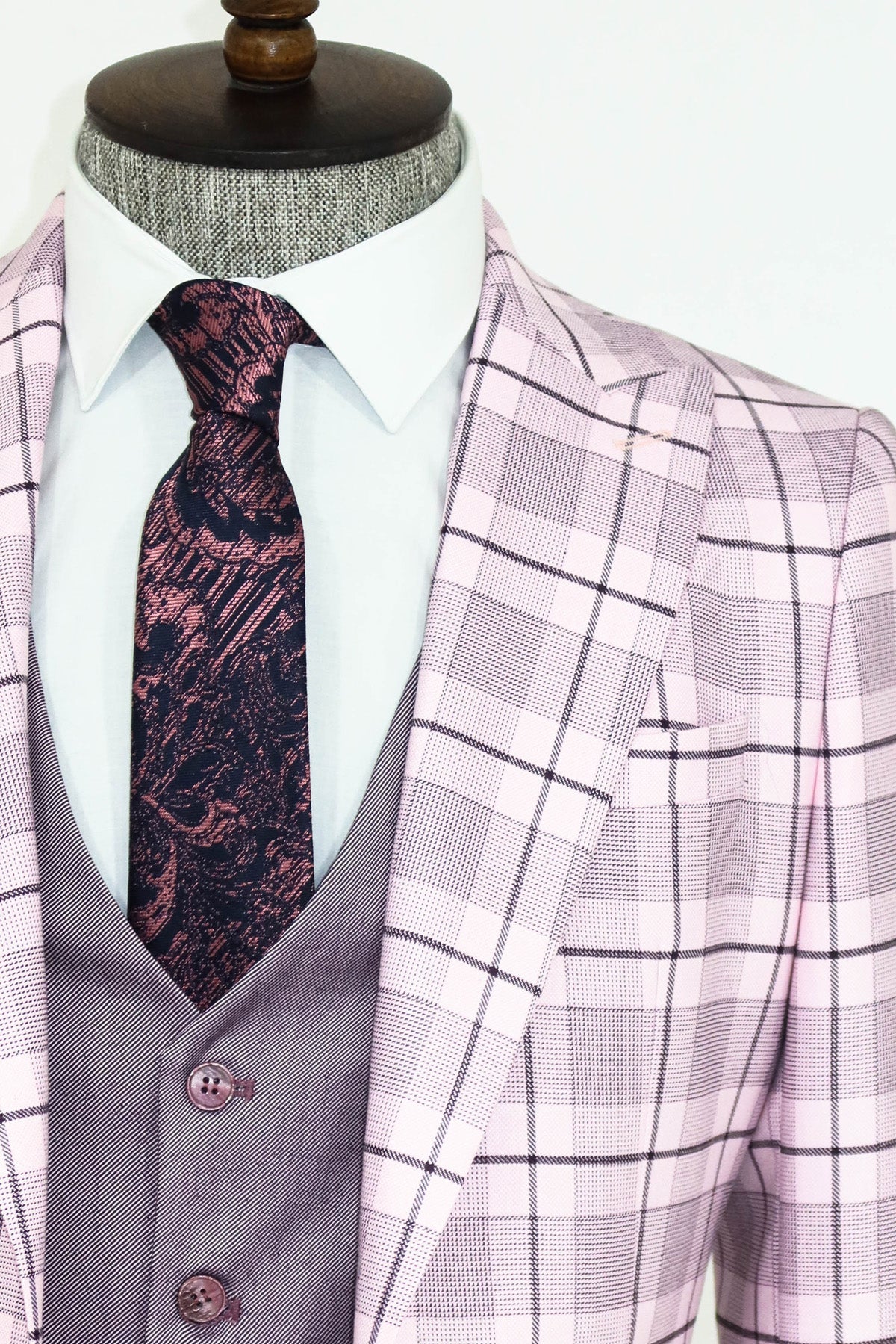 Checked Slim Fit Pink Men Suit and Shirt Combination -