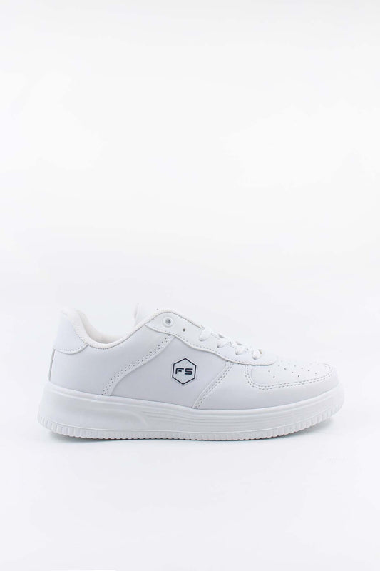 Men's All-White Leather Low-Top Sneakers with Perforated Details