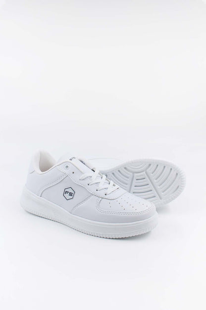 Men's All-White Leather Low-Top Sneakers with Perforated Details