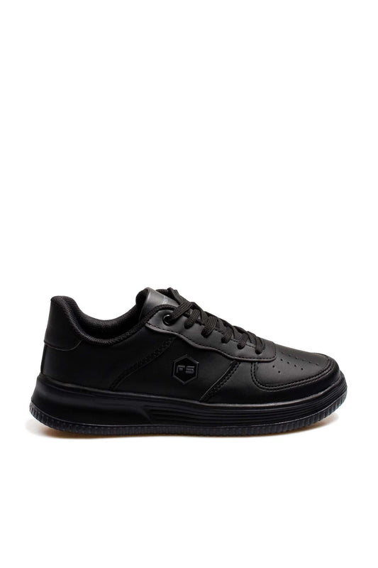 Men's Black Leather Low-Top Sneakers with Perforated Design