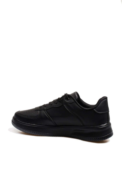 Men's Black Leather Low-Top Sneakers with Perforated Design