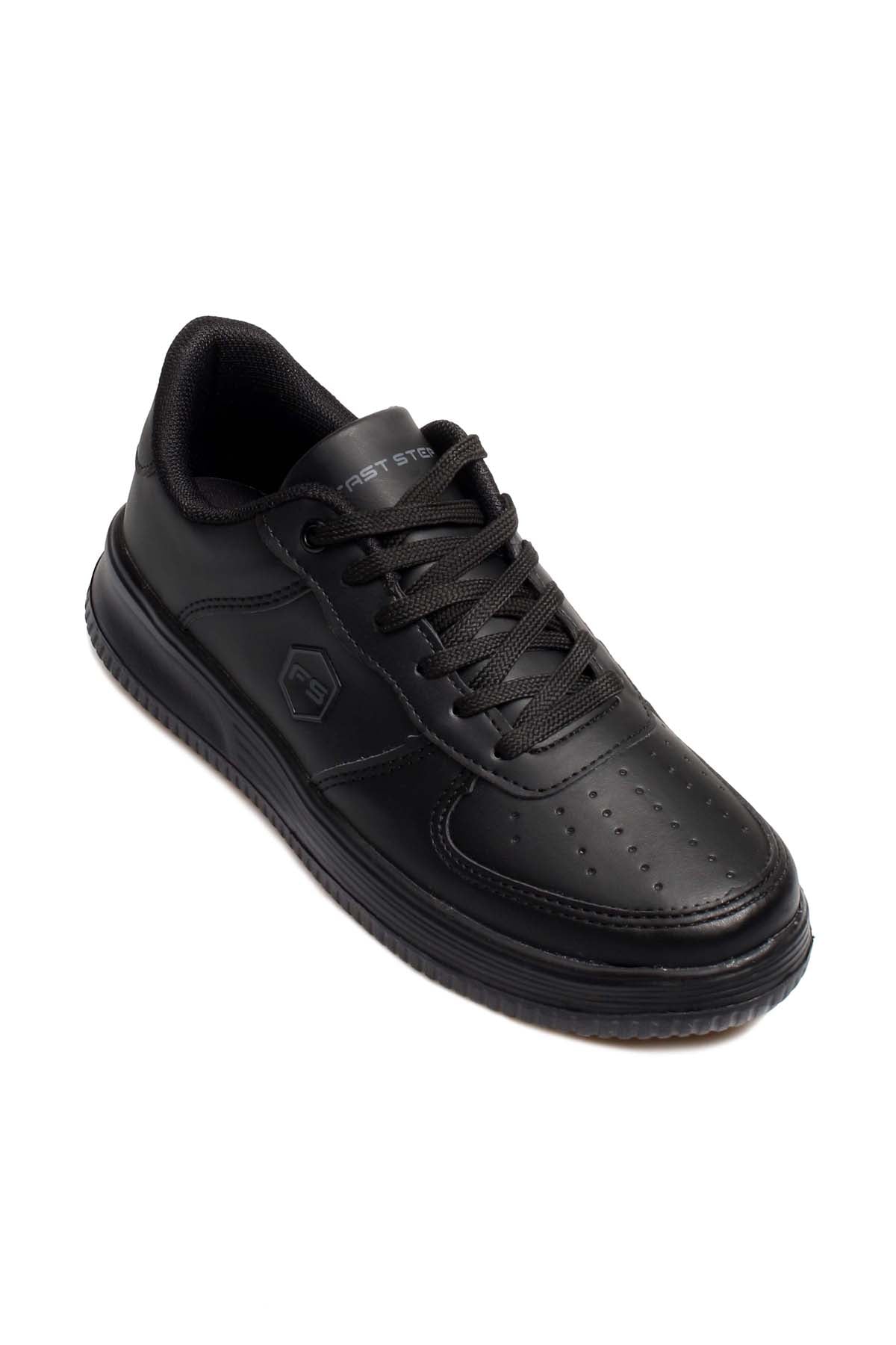 KOALA SYDNEY  Men's Black Leather Low-Top Sneakers with Perforated Design -