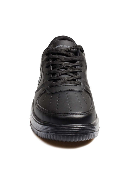 Men's Black Leather Low-Top Sneakers with Perforated Design