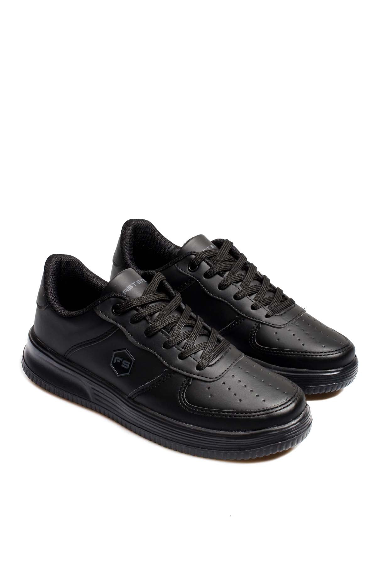 KOALA SYDNEY  Men's Black Leather Low-Top Sneakers with Perforated Design -