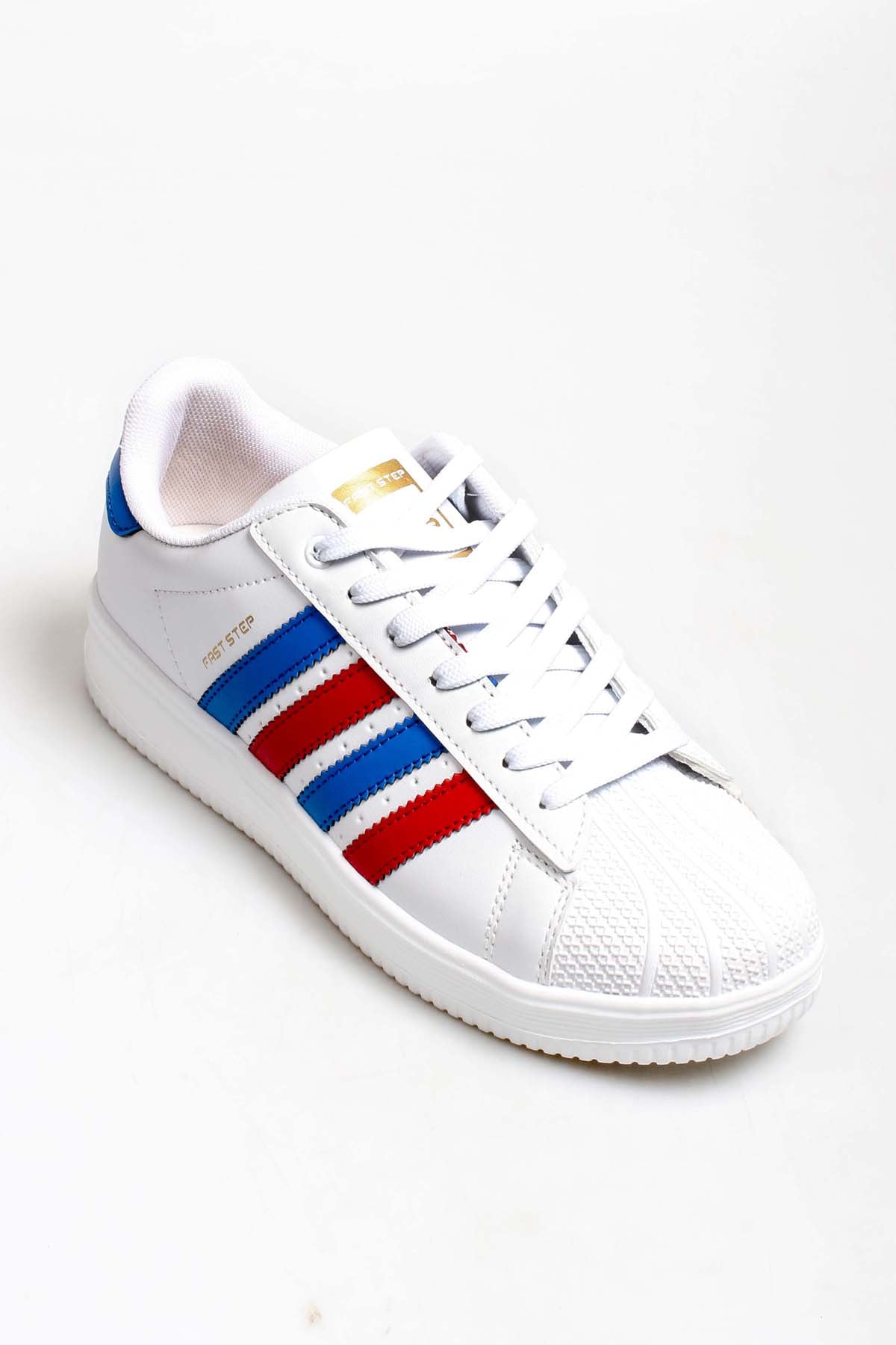 KOALA SYDNEY Men's White Leather Sneakers with Patriotic Stripe Details