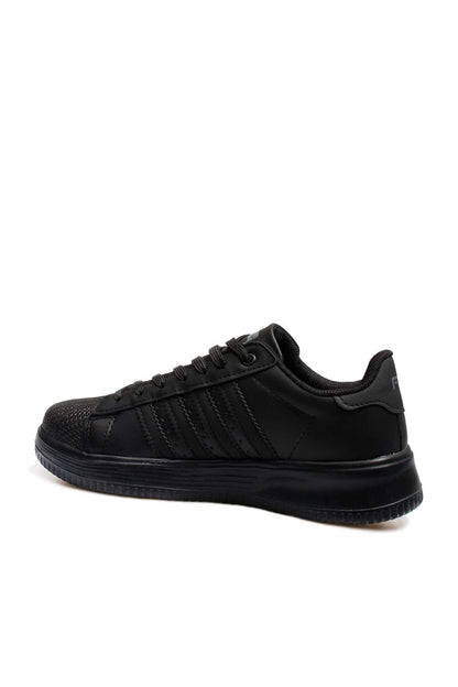 Men's All-Black Leather Low-Top Sneakers with Textured Toe