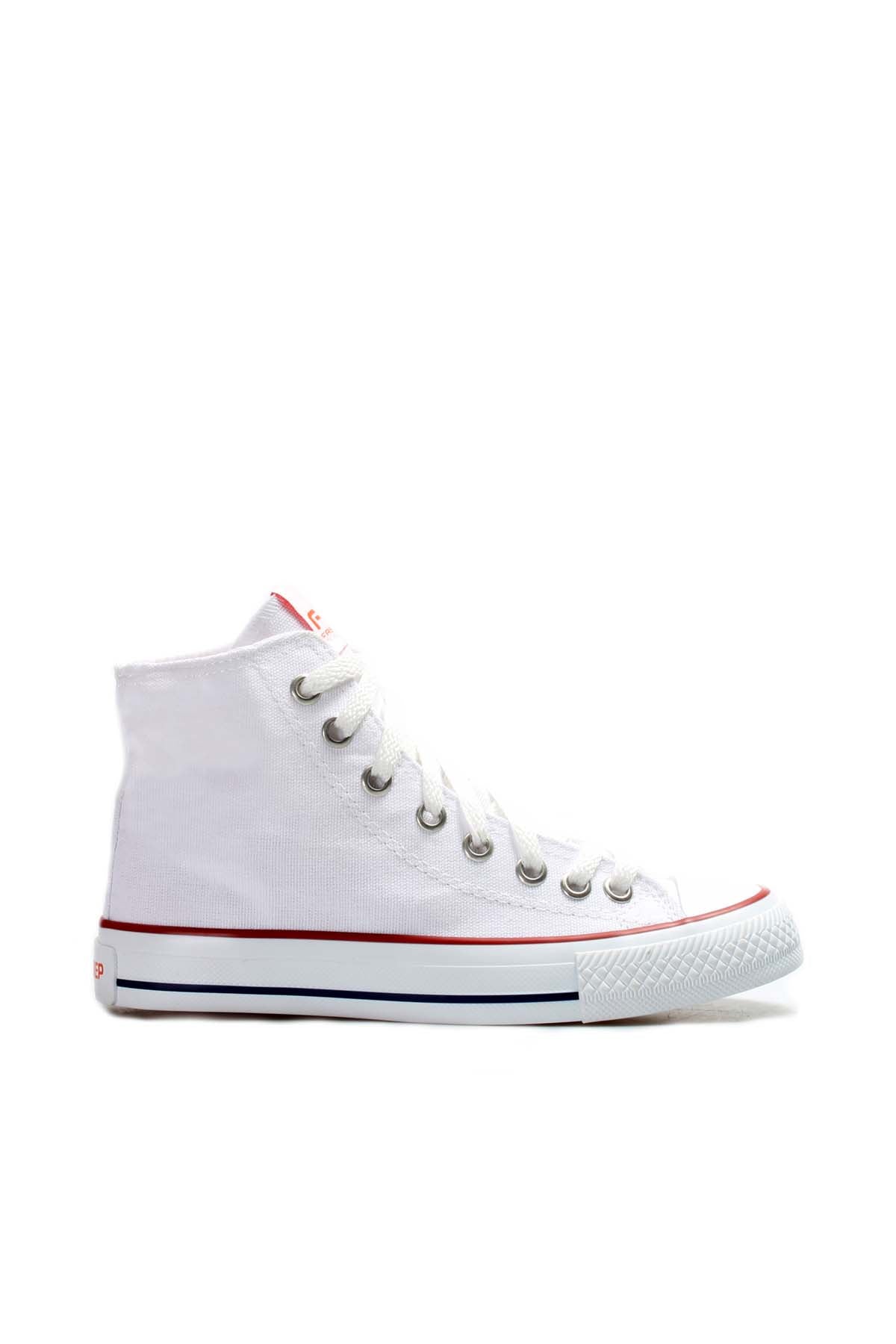 KOALA SYDNEY Men's White High-Top Canvas Sneakers with Red Stripe Detail