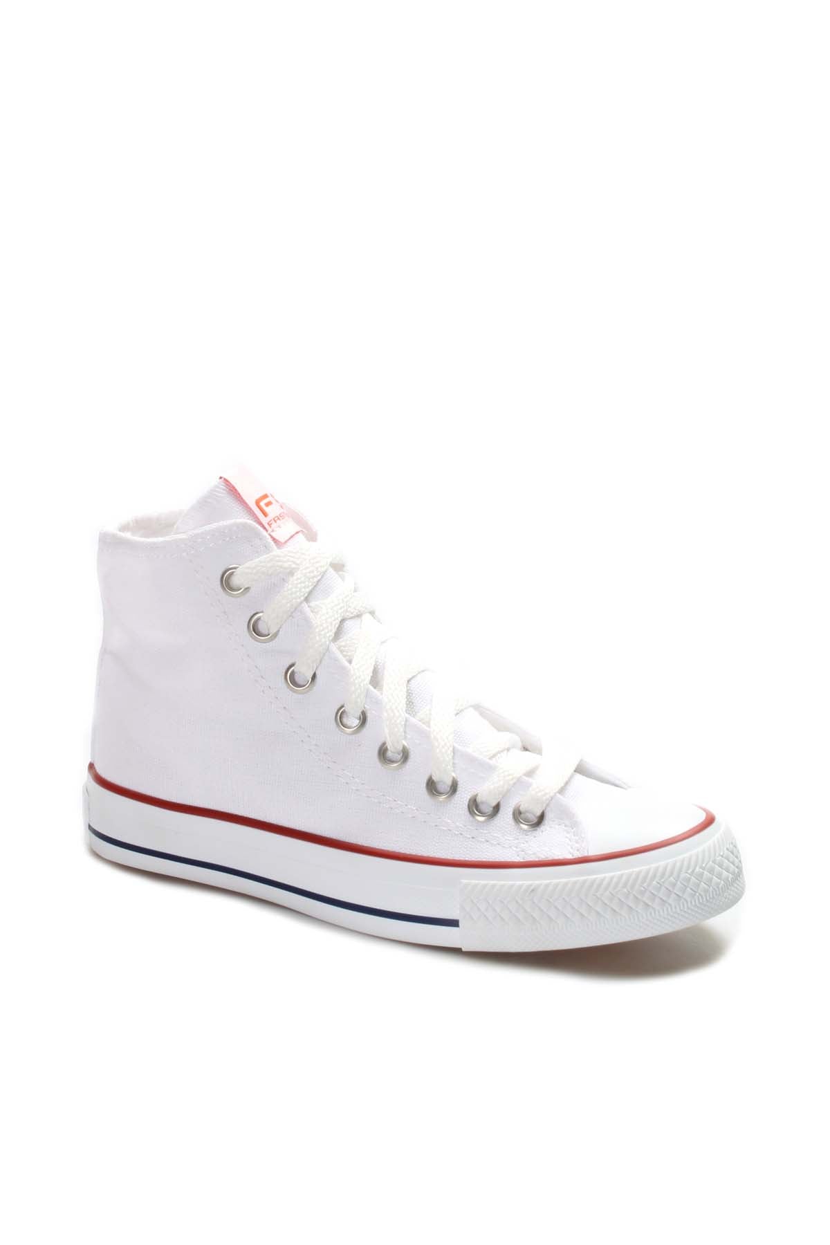 KOALA SYDNEY Men's White High-Top Canvas Sneakers with Red Stripe Detail