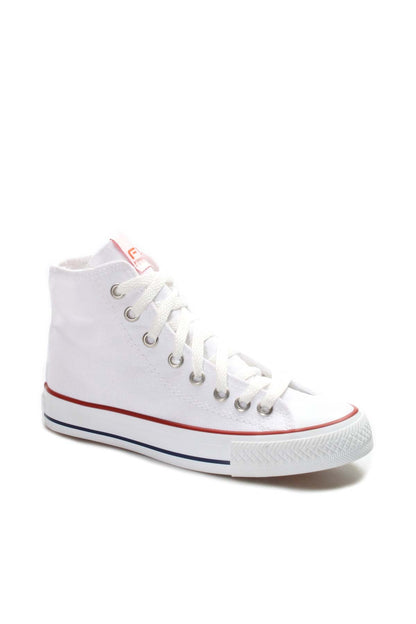 KOALA SYDNEY Men's White High-Top Canvas Sneakers with Red Stripe Detail