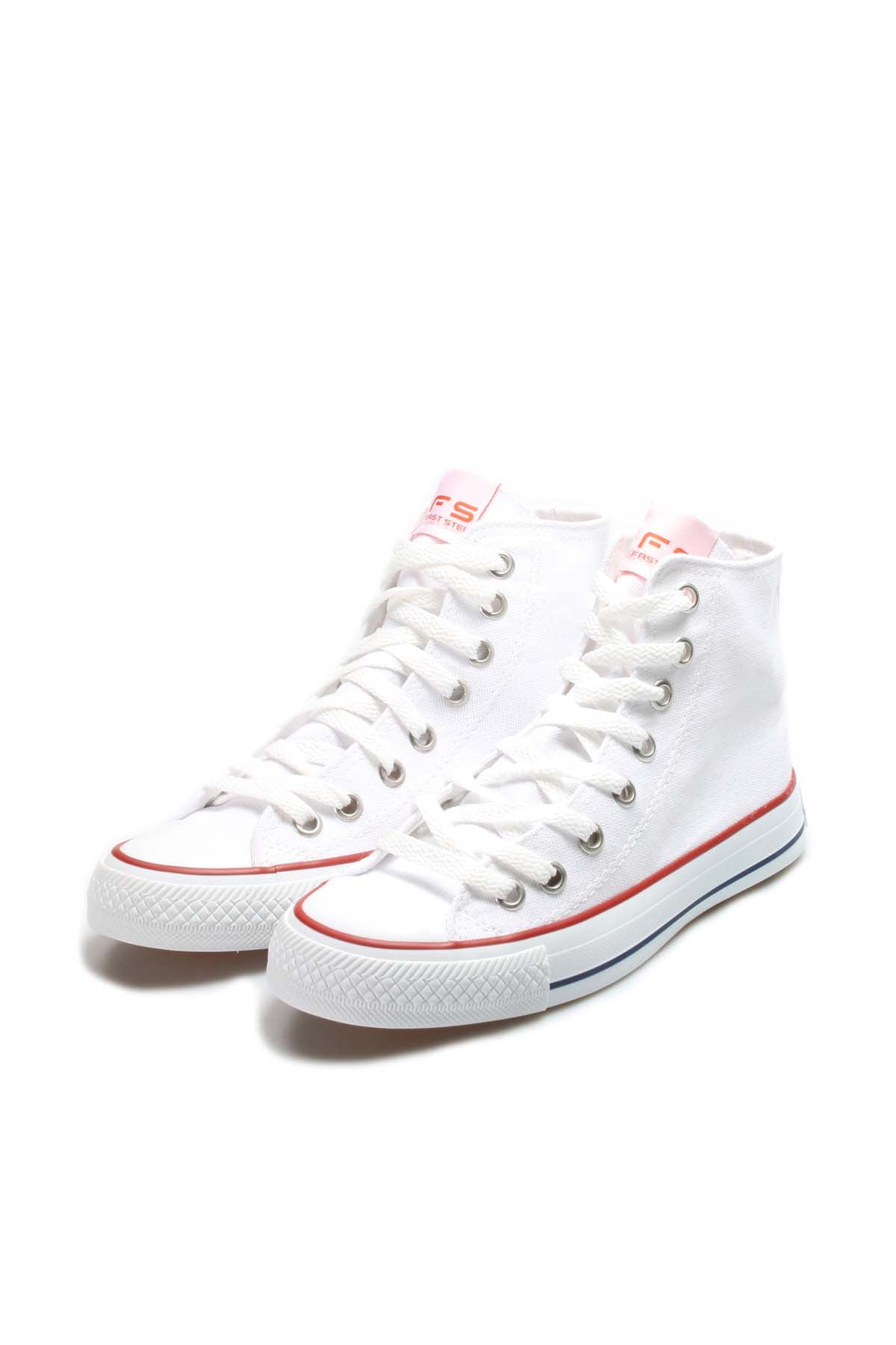 KOALA SYDNEY Men's White High-Top Canvas Sneakers with Red Stripe Detail