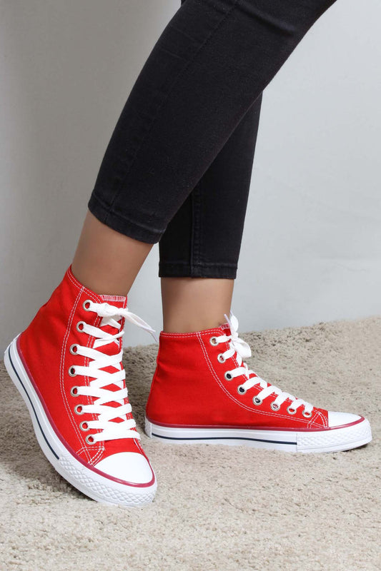 Men's Red High-Top Canvas Sneakers with White Laces