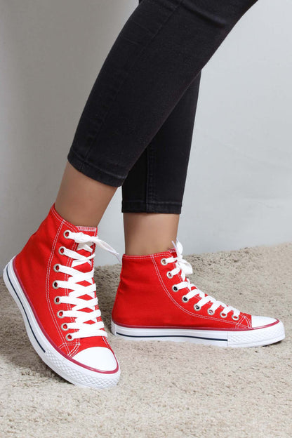 Men's Red High-Top Canvas Sneakers with White Laces