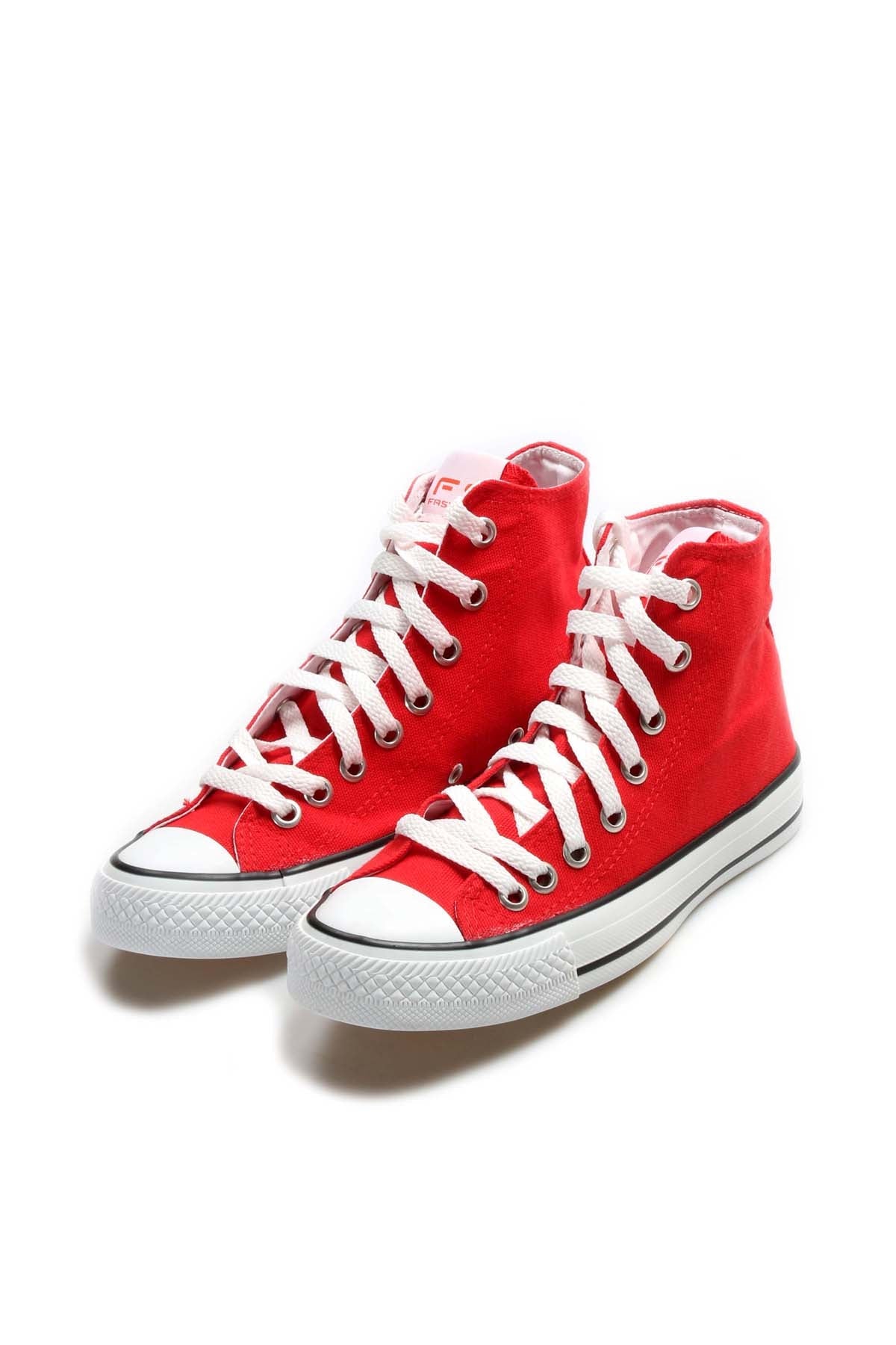 Men's Red High-Top Canvas Sneakers with White Laces