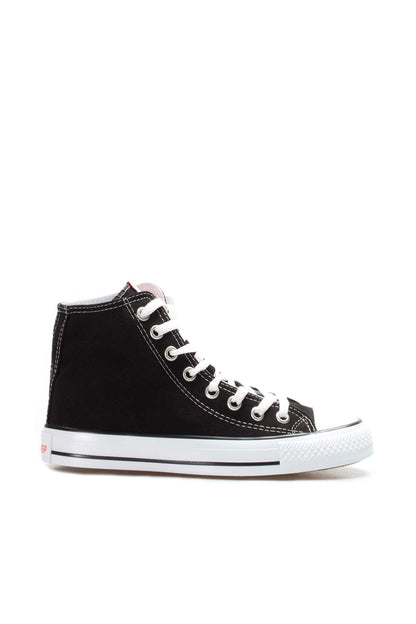 Men's Black High-Top Canvas Sneakers with White Laces