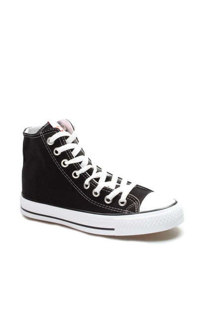 Men's Black High-Top Canvas Sneakers with White Laces