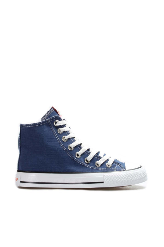Men's Denim Blue High-Top Canvas Sneakers with White Stitching