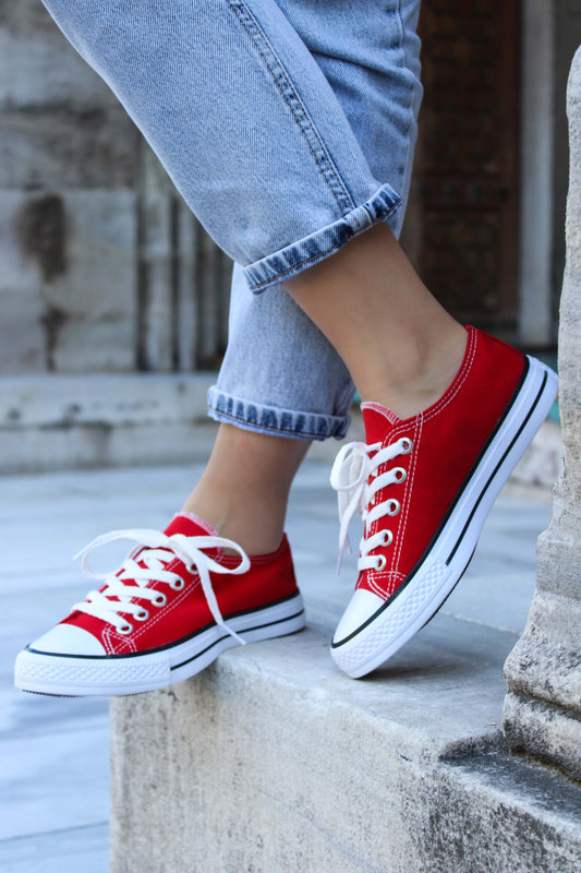 Men's Red Canvas Low-Top Sneakers with White Laces