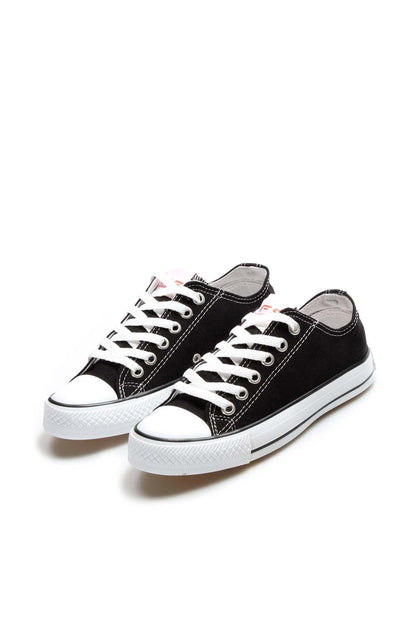 Men's Black Canvas Low-Top Sneakers with White Laces