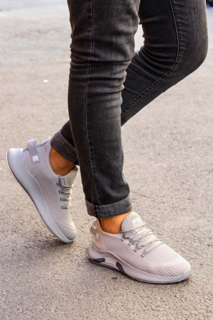 Men's Light Gray Knit Sneakers with Cushioned Sole