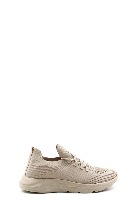 Men's Beige Knit Sneakers with Cushioned Sole