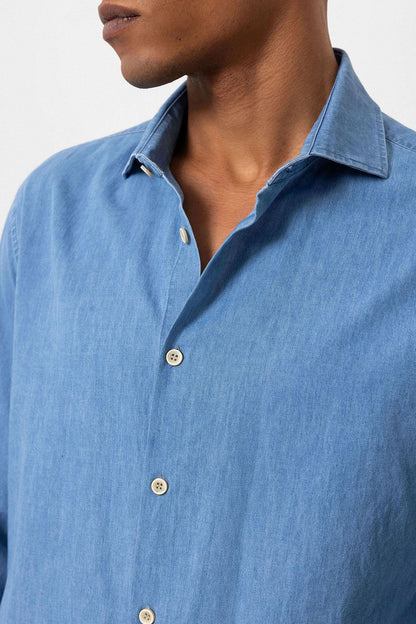 Men's Light Blue Long-Sleeve Denim Shirt
