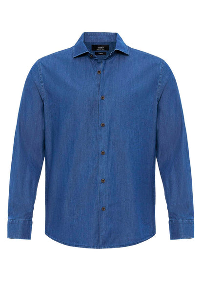 Men's Blue Long-Sleeve Denim Shirt