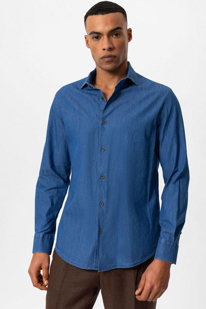 Men's Blue Long-Sleeve Denim Shirt