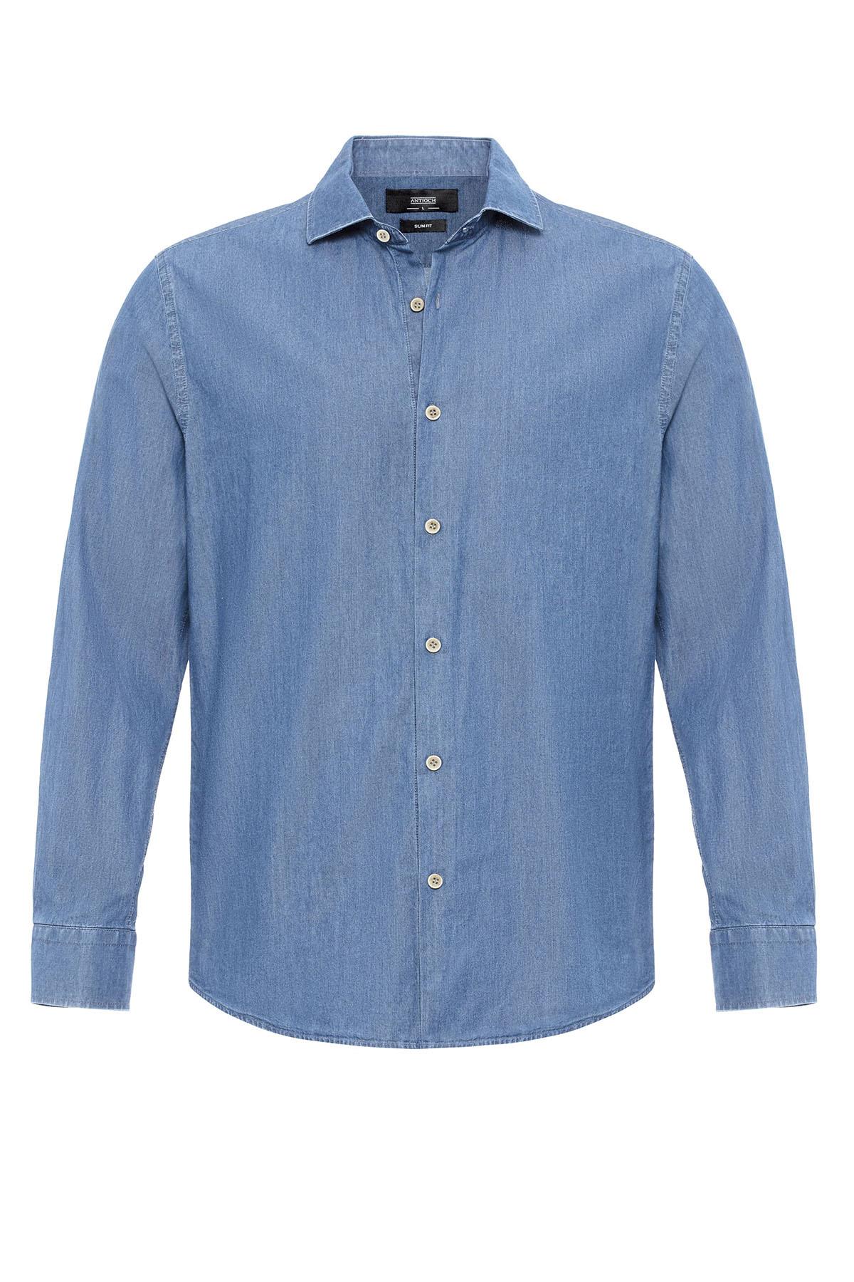 Men's Light Blue Long-Sleeve Denim Shirt