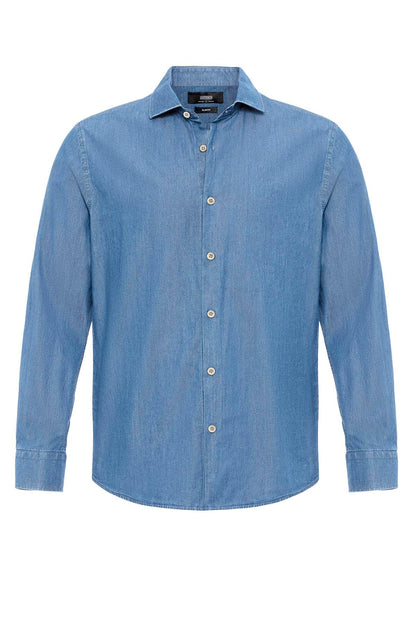 Men's Light Blue Long-Sleeve Denim Shirt