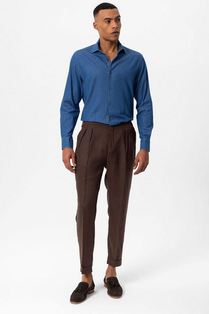 Men's Blue Long-Sleeve Denim Shirt