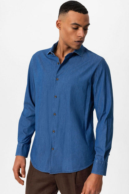 Men's Blue Long-Sleeve Denim Shirt