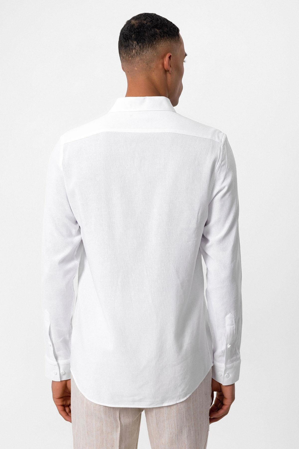 Men's White Long Sleeve Linen Shirt