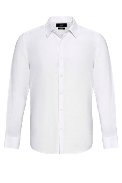 Men's White Long Sleeve Linen Shirt