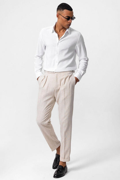 Men's White Long Sleeve Linen Shirt