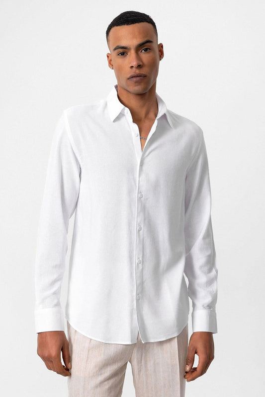 Men's White Long Sleeve Linen Shirt