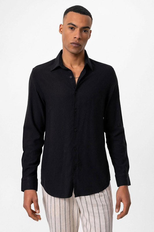 Men's Black Long Sleeve Linen Shirt