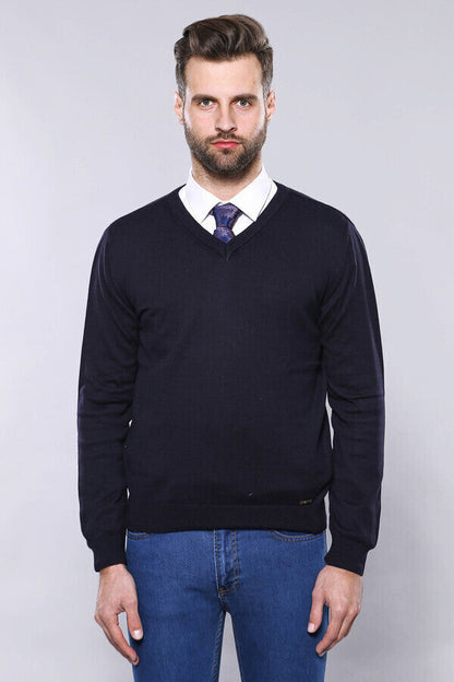 V Neck Navy Blue Sweater
