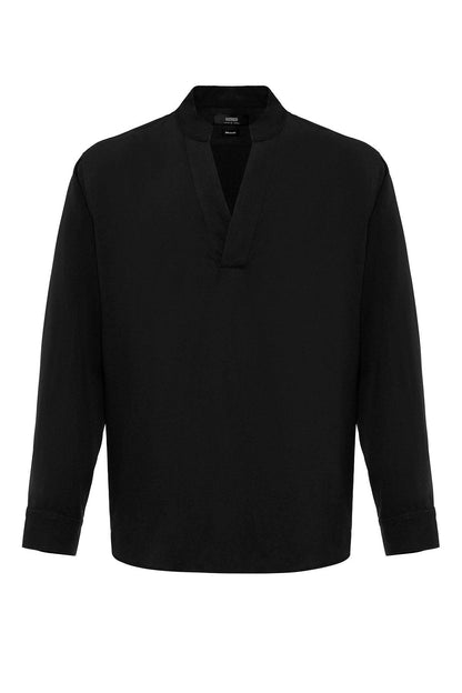 Men's Black V-Neck Long Sleeve Shirt