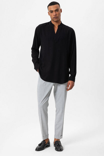 Men's Black V-Neck Long Sleeve Shirt