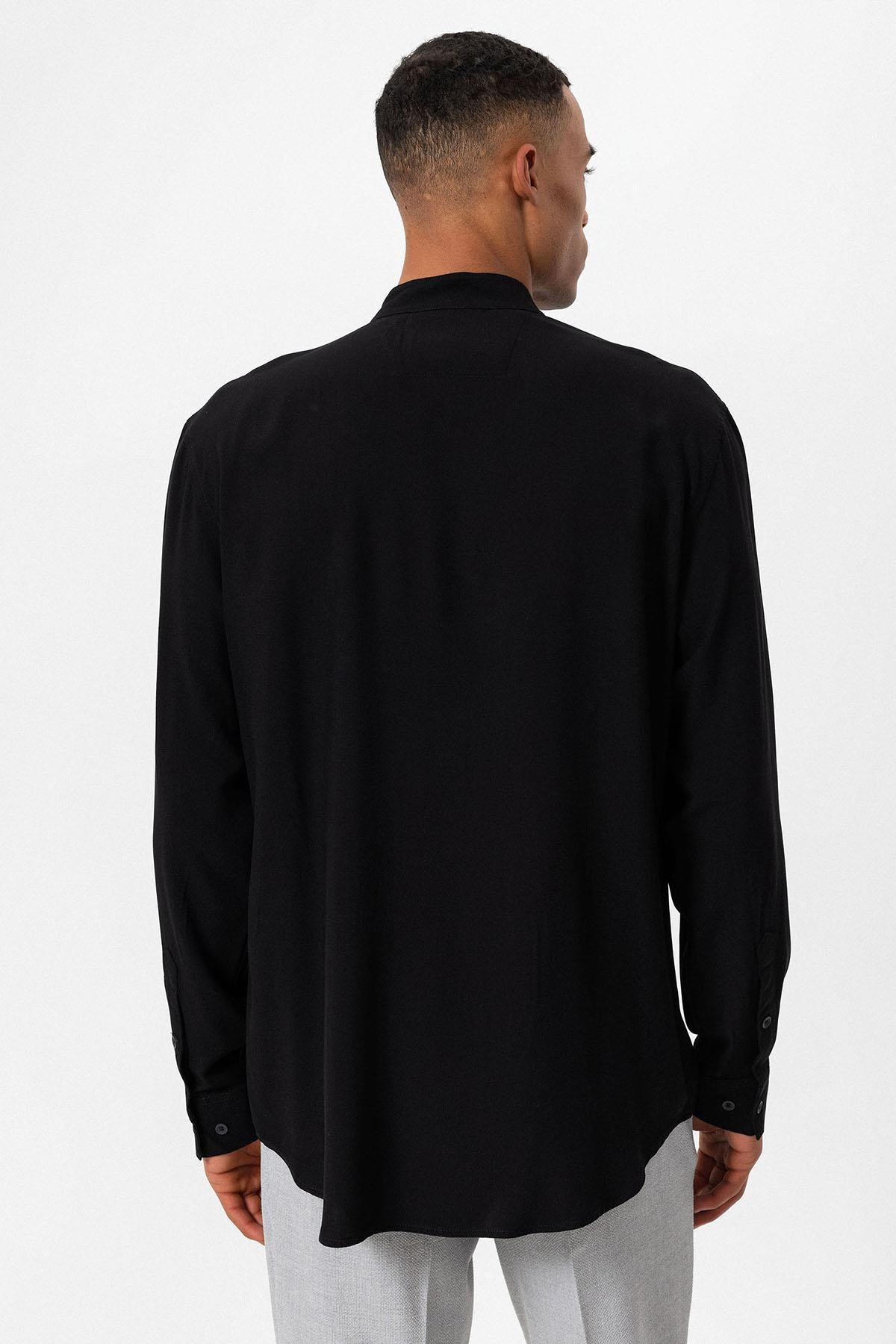 Men's Black V-Neck Long Sleeve Shirt -