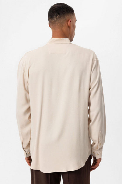 Men's Light Beige V-Neck Long Sleeve Shirt