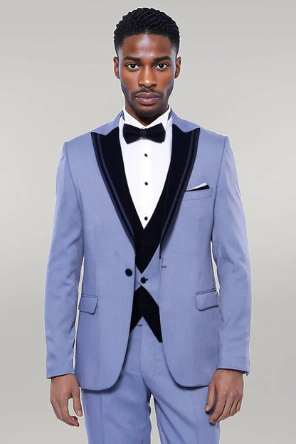 KOALA SYDNEY  Velvet Collar Patterned Blue Tuxedo |