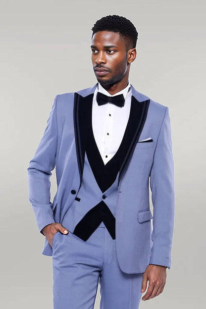 KOALA SYDNEY  Velvet Collar Patterned Blue Tuxedo |