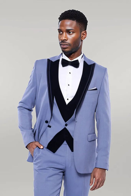 KOALA SYDNEY  Velvet Collar Patterned Blue Tuxedo |